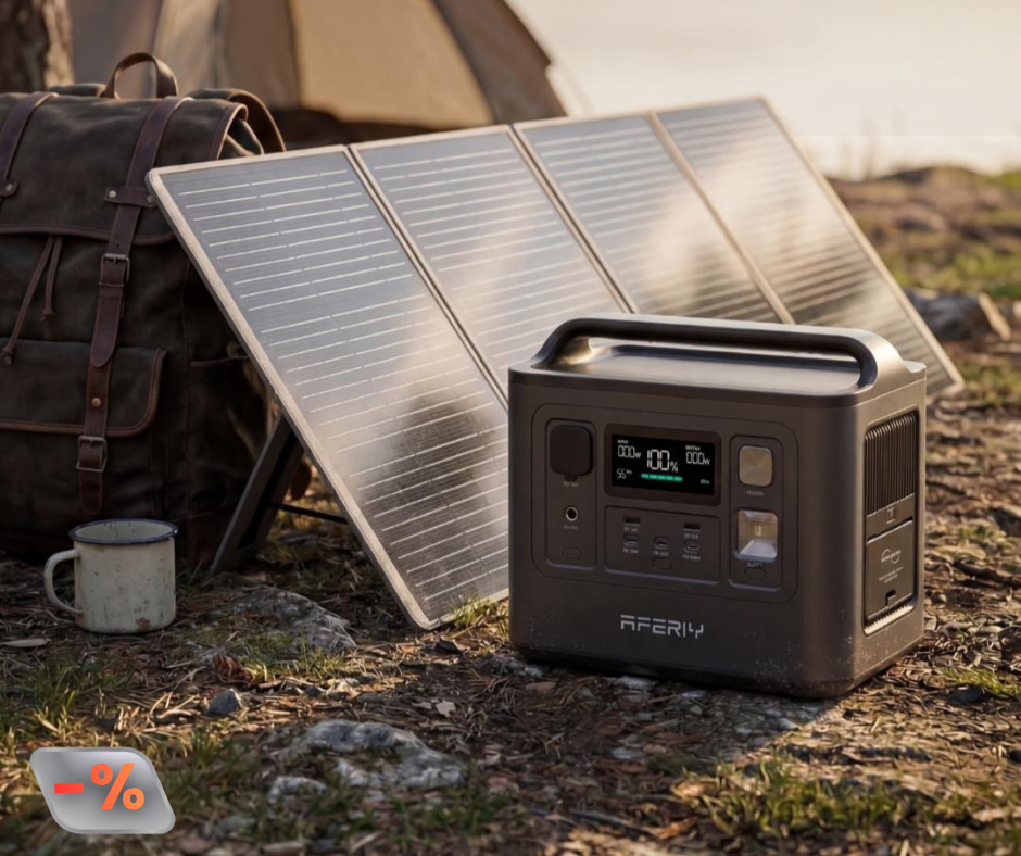 AFERIY P010 off-grid kraftpaket med 100W solpanel