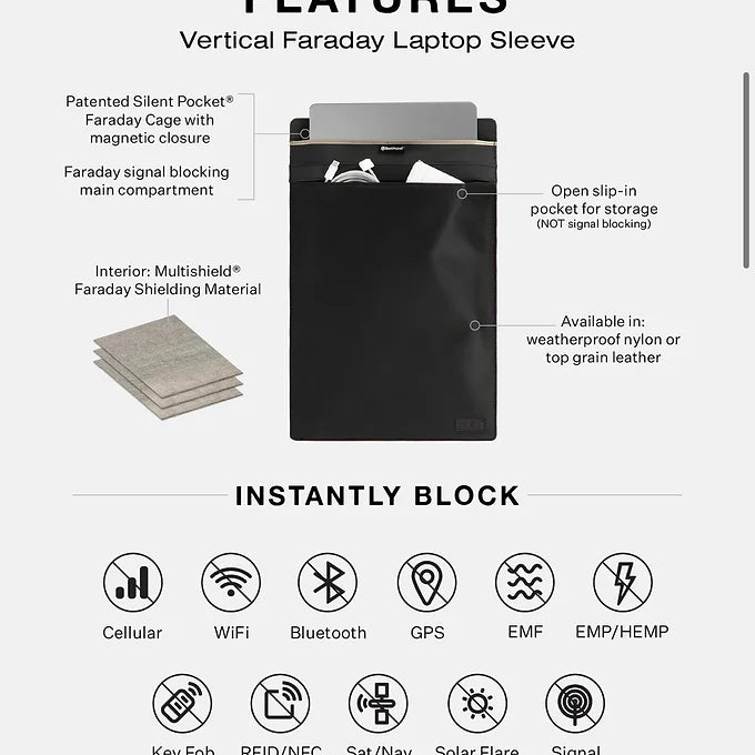 Faraday laptop case exterior view, weatherproof nylon