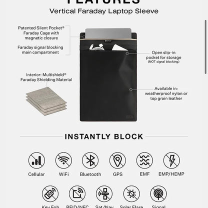 Faraday laptop case exterior view, weatherproof nylon