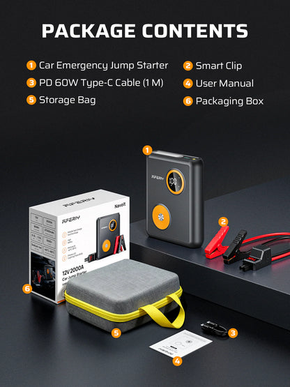 Startbooster 2000A 12V – AFERIY GK03 – Jumpstarter & Powerbank för bil