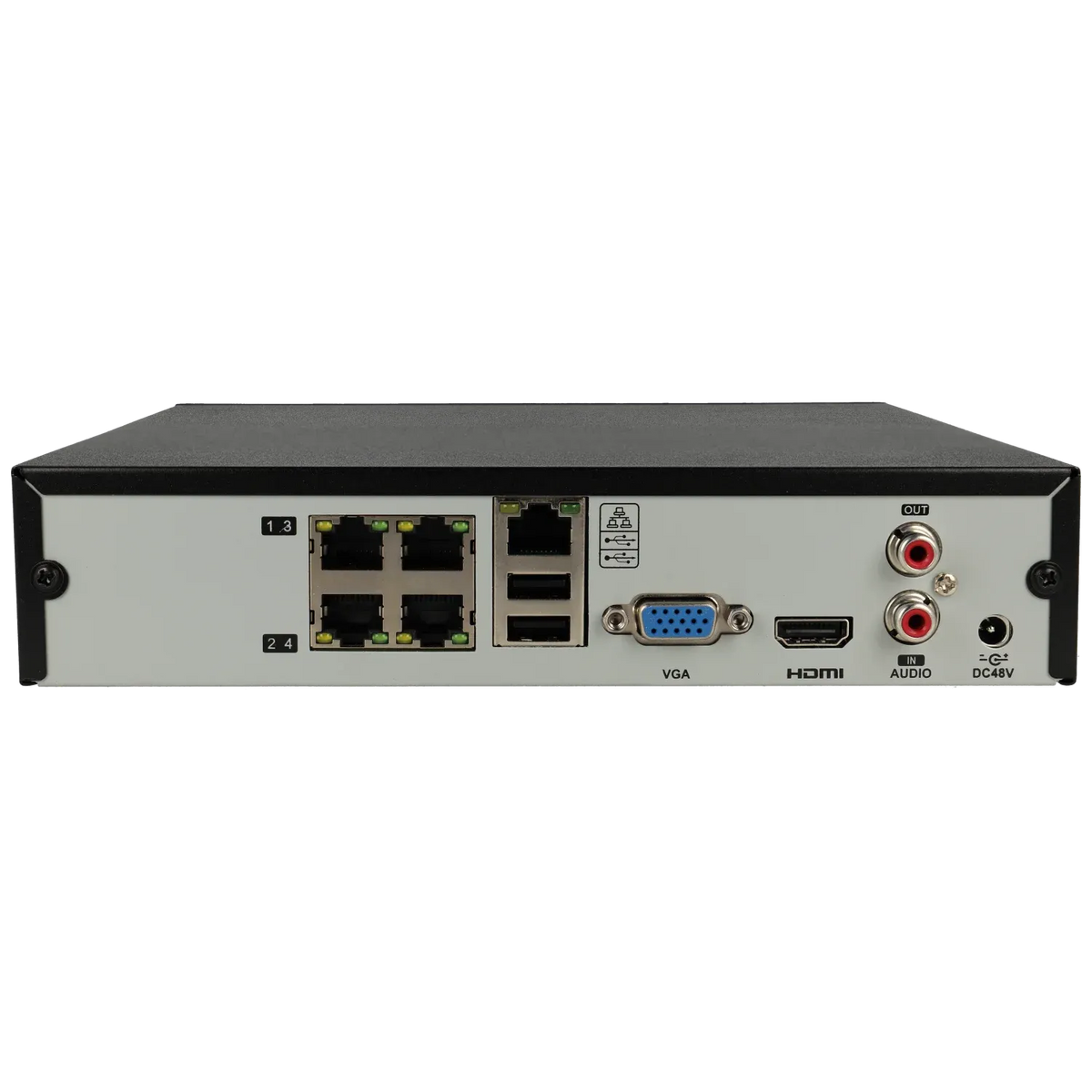 IP recorder of 4 channel and 8 mpx resolution with 4 PoE ports
