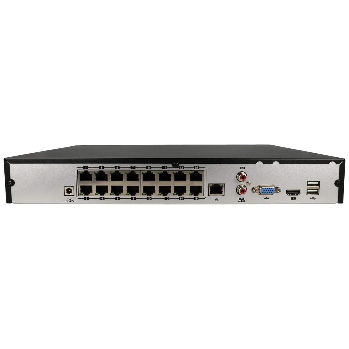 IP recorder of 16 channel and 8 mpx resolution with 16 PoE ports